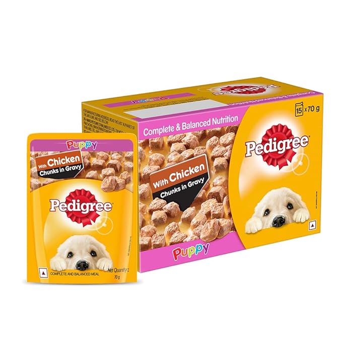 Pedigree Puppy Wet Dog Food, Chicken in Gravy with Vegetables, 15 Pouches (15 x 70g)